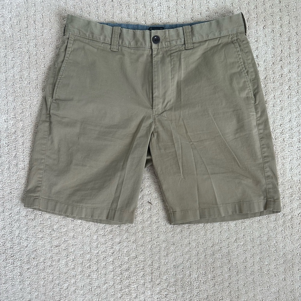 J. Crew Brown/Olive Flat Front Shorts 32 with 9in inseam